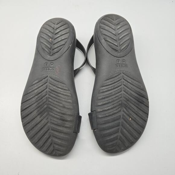 Crocs Womens Sz 9 Serena Sexi Sandals Diamond Embellished Black Thong Slingback - Picture 10 of 11